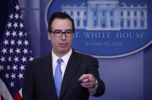 Secretary of Treasury Steve Mnuchin speaks at a briefing at the White House on Feb. 23, 2018